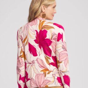 Chico's Pink and Cream Blooms Floral Long Sleeve Cardigan Large